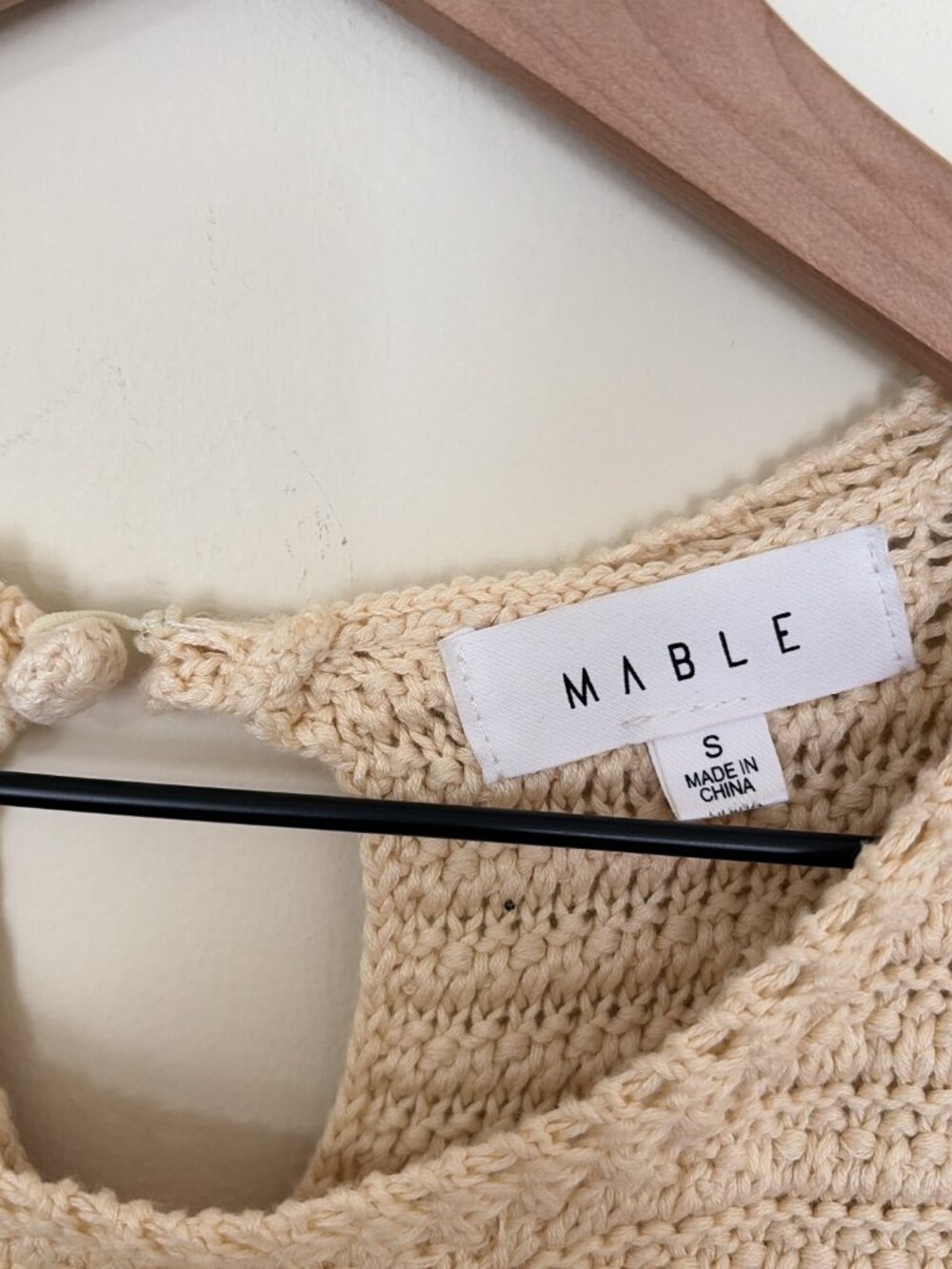 Mable Cream Ruffle Sleeveless Crew Neck Crochet Open Knit Top - Picture 4 of 6